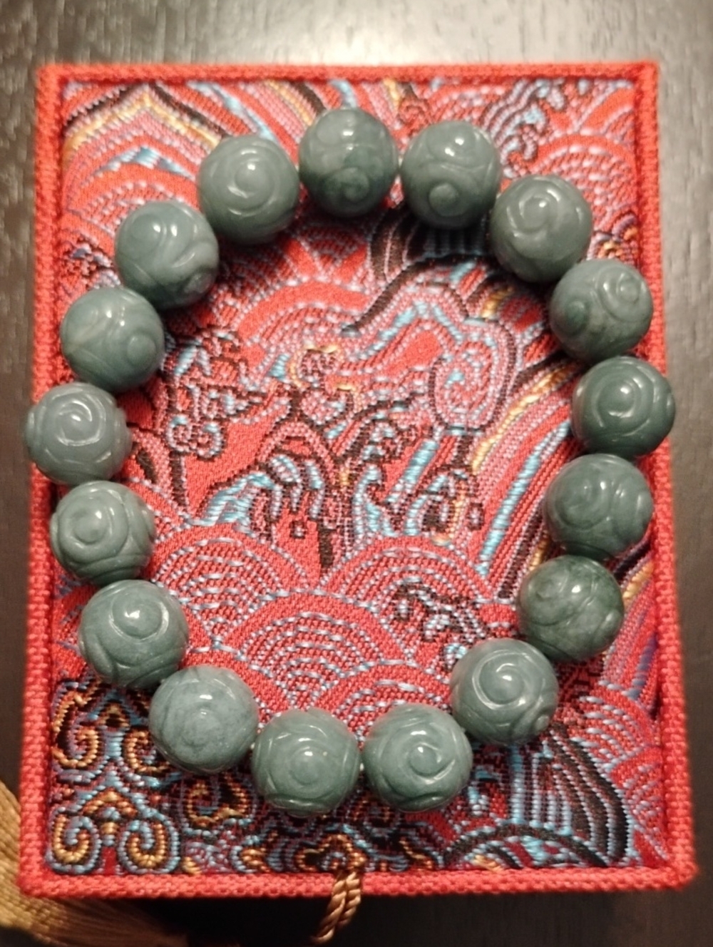 Natural Olmec Jadeite Jade Carved Beaded Bracelet